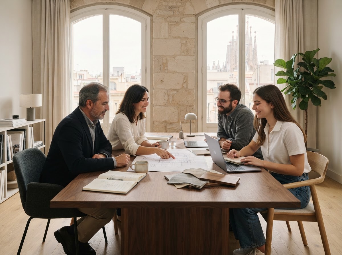Cuotesanza: espacio de trabajo profesional con líneas limpias y tonos neutros